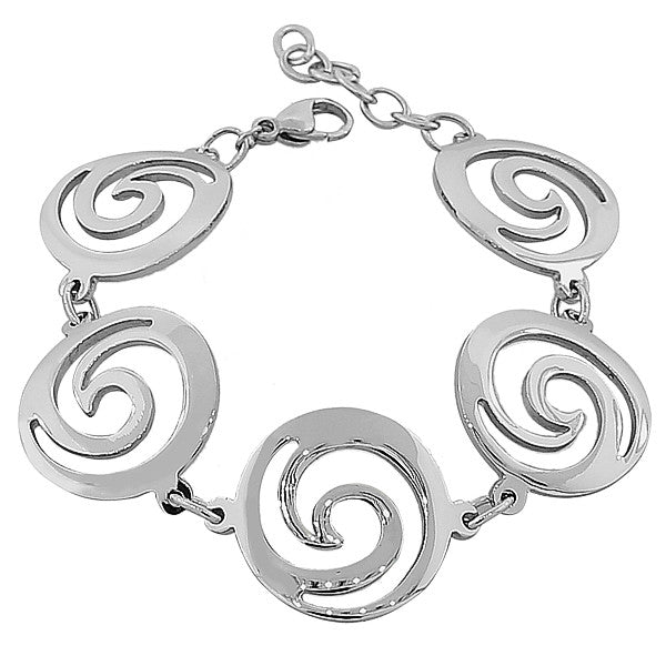 Stainless Steel Silver-Tone Circles Link Adjustable Bracelet