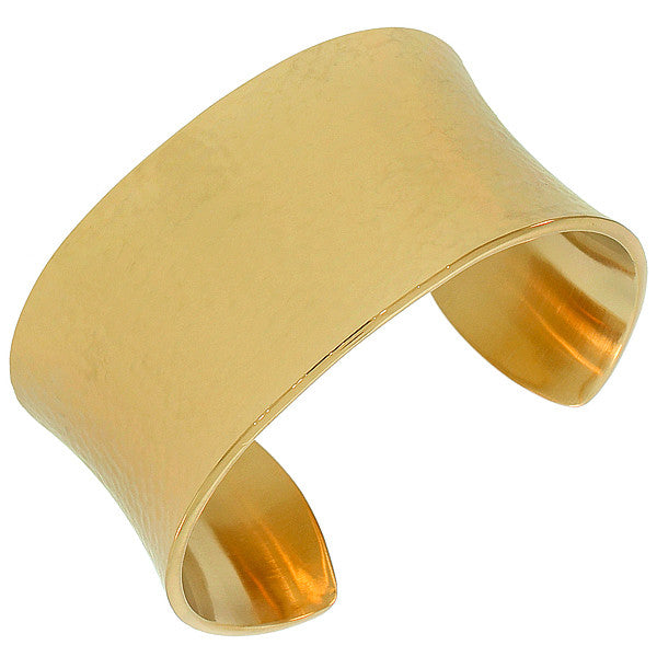 Stainless Steel Yellow Gold-Tone Hammered Finish Large Heavy Bangle Bracelet