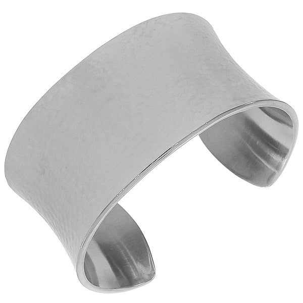 Stainless Steel Silver-Tone Hammered Finish Large Heavy Bangle Bracelet