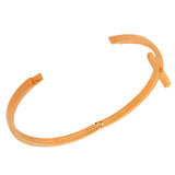 Stainless Steel Rose Gold-Tone Religious Cross White CZ Bangle Bracelet