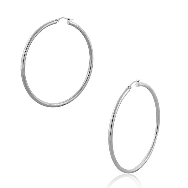 Stainless Steel Silver-Tone Classic Extra Large 2.5" Round Hoop Earrings