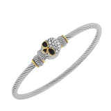 Fashion Alloy Silver-Tone White CZ Twisted Cable Skull Bangle Bracelet