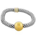Stainless Steel Two-Tone White CZ Stretch Mesh Bracelet