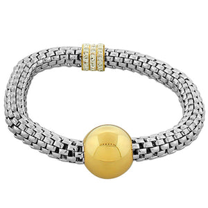 Stainless Steel Two-Tone White CZ Stretch Mesh Bracelet