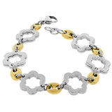 Stainless Steel Two-Tone Links Chain Flowers Floral Bracelet