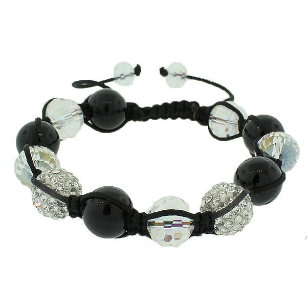 Black White CZ Ball Macrame Adjustable Beaded Bracelet