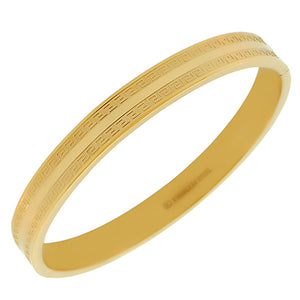 Stainless Steel Oval-Shaped Greek Key Yellow Gold-Tone Classic Bangle Bracelet