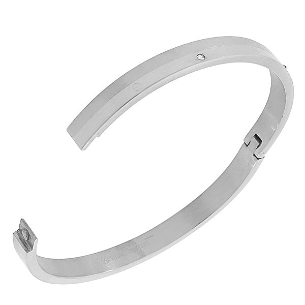 Stainless Steel CZ Matte Polished Silver-Tone Classic Bangle Bracelet