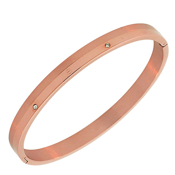 Stainless Steel CZ Matte Polished Rose-Tone Color Classic Bangle Bracelet