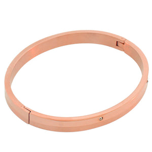 Stainless Steel CZ Matte Polished Rose-Tone Color Classic Bangle Bracelet