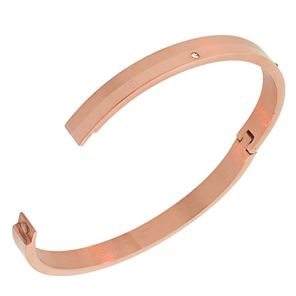 Stainless Steel CZ Matte Polished Rose-Tone Color Classic Bangle Bracelet