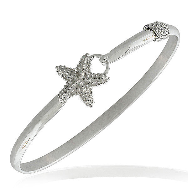 925 Sterling Silver Star Fish Starfish Charm Classic Bangle Bracelet