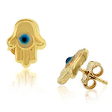 Fashion Alloy Yellow Gold-Tone Evil Eye Hamsa Stud Girls Small Earrings