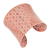 Stainless Steel Rose Gold-Tone Floral Design Open End Wide Cuff Bangle Bracelet