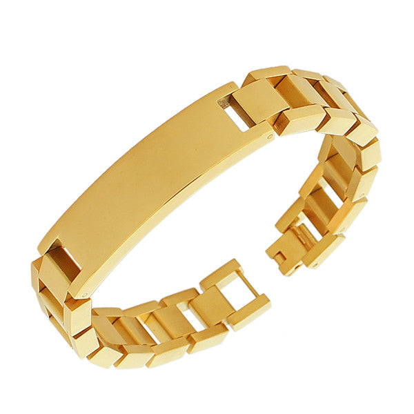 Stainless Steel Yellow Gold-Tone Name Tag Men's Link Chain Bracelet