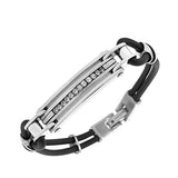 Stainless Steel Black Rubber Silicone Silver-Tone White CZ Men's Bracelet