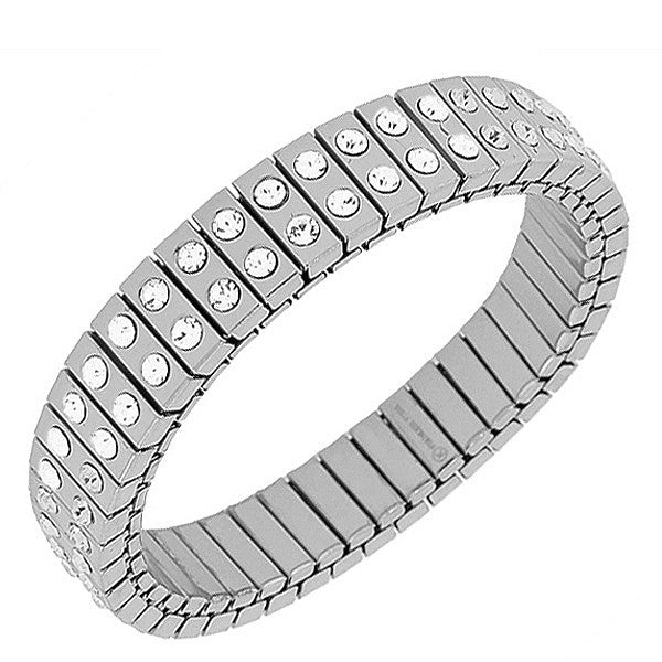 Stainless Steel Silver-Tone White CZ Stretch Bangle Bracelet