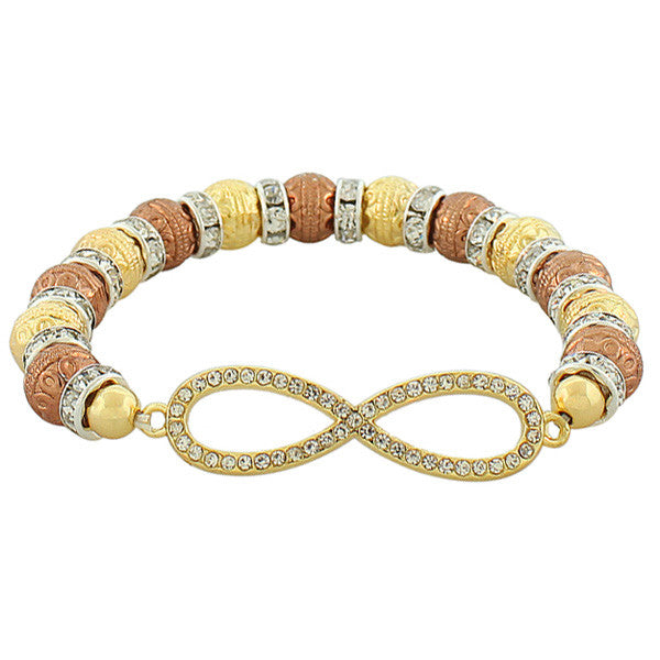 Fashion Alloy Yellow Gold-Tone Rose Gold-Tone Infinity White CZ Stretch Bracelet