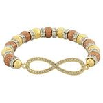 Fashion Alloy Yellow Gold-Tone Rose Gold-Tone Infinity White CZ Stretch Bracelet