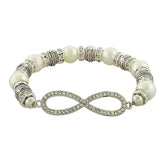 Fashion Alloy Silver-Tone Simulated Pearls Infinity White CZ Stretch Bracelet