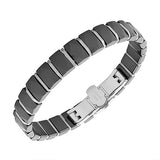 Stainless Steel Black Ceramic Silver-Tone Men's Bracelet