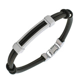 EDFORCE Stainless Steel Black Rubber Silicone Silver-Tone Thin Men's Bracelet