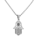 EDFORCE Stainless Steel Silver-Tone Simulated Onyx Hamsa Pendant Necklace