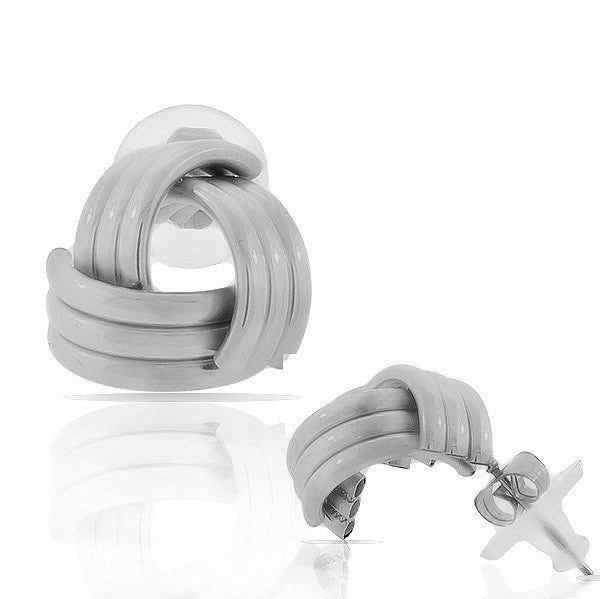 EDFORCE Stainless Steel Silver-Tone Love Knot Triangle Stud Earrings