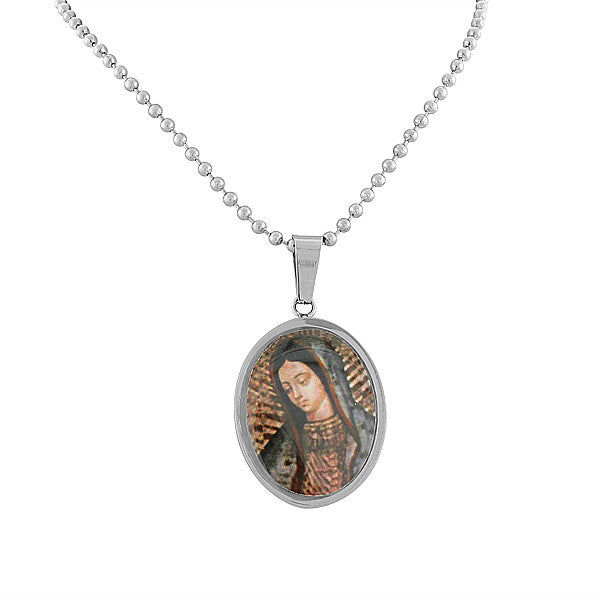 EDFORCE Stainless Steel Silver-Tone Virgin Mary Religious Pendant Necklace