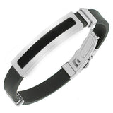 EDFORCE Stainless Steel Black Rubber Silicone Silver-Tone Men's Bracelet