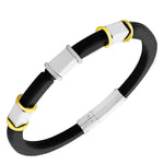 EDFORCE Stainless Steel Black Rubber Silicone Two-Tone Men's Bracelet