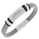 Fashion Alloy and Stainless Steel Silver-Tone White CZ Men's Bracelet