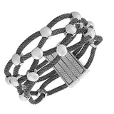 Fashion Alloy Black Silver-Tone Wide Mesh Bracelet