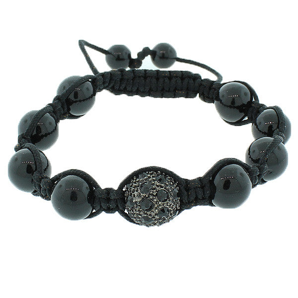 Black White CZ Ball Beaded Macrame Adjustable Beaded Bracelet