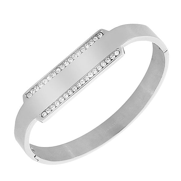 Stainless Steel Silver-Tone White CZ Bangle Bracelet