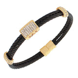 Fashion Alloy Black Yellow Gold-Tone White CZ Twisted Cable Bangle Bracelet