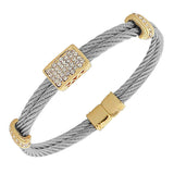 Fashion Alloy Silver Yellow Gold-Tone White CZ Twisted Cable Bangle Bracelet