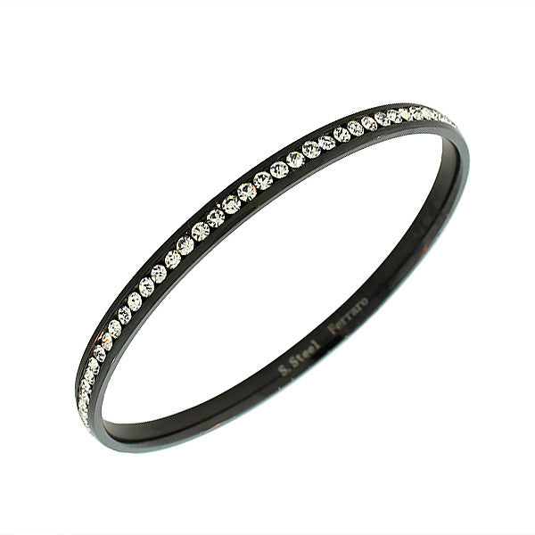 Stainless Steel Black White CZ Classic Round Bangle Bracelet