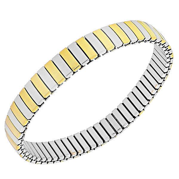 Stainless Steel Two-Tone Classic Polished Stretch Mesh Bracelet