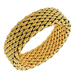 Stainless Steel Yellow Gold-Tone Mesh Wide Stretch Bangle Bracelet