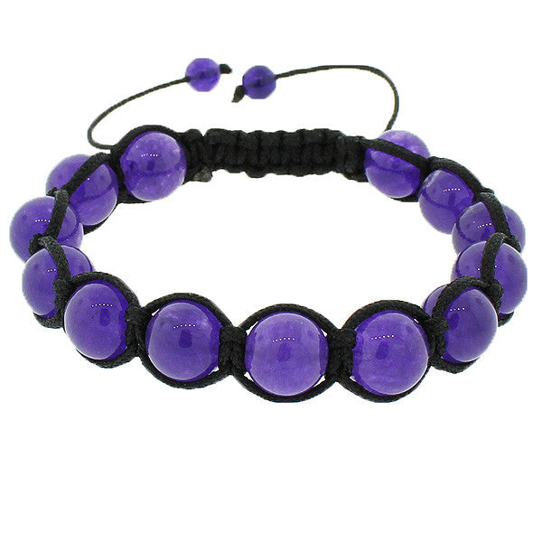 Deep Purple Violet Ball Black Cord Adjustable Macrame Beaded Bracelet