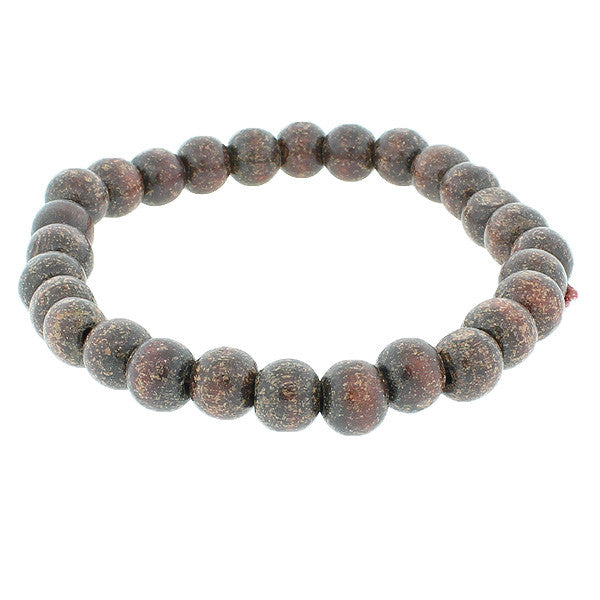 Brown Wood Beaded Stretch Cord Bangle Bracelet