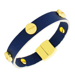 Fashion Alloy Blue Leather Yellow Gold-Tone Wristband Wrap Bracelet