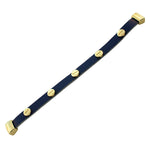Fashion Alloy Blue Leather Yellow Gold-Tone Wristband Wrap Bracelet