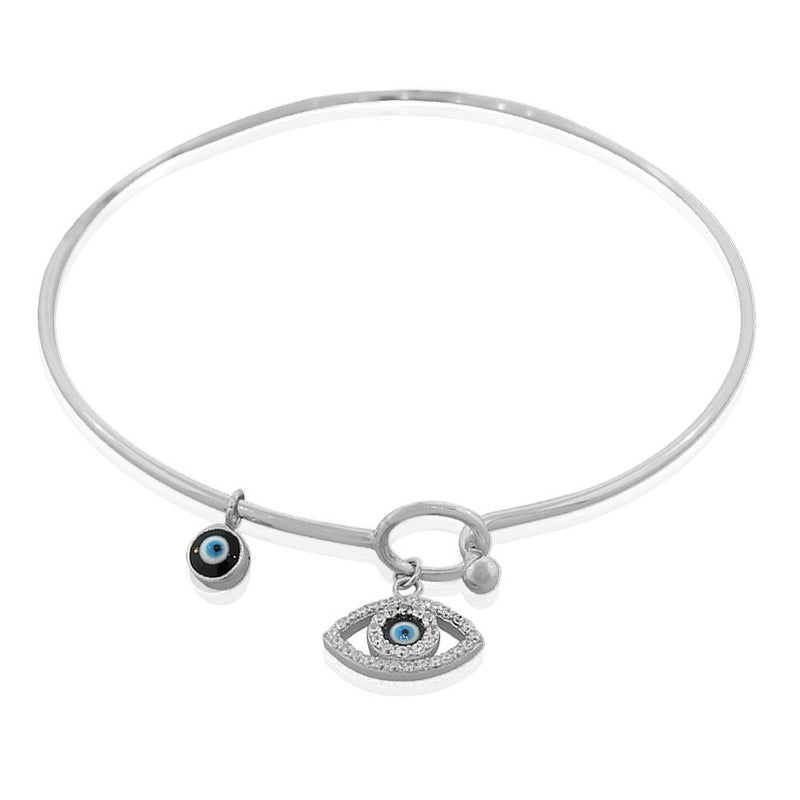 925 Sterling Silver White Blue Evil Eye Protection Bangle Bracelet
