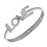 Stainless Steel Oval-Shaped Silver-Tone Love Heart Bangle Bracelet