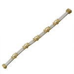 Fashion Alloy White Leather Yellow Gold-Tone CZ Simulated Pearls Wristband Wrap Bracelet