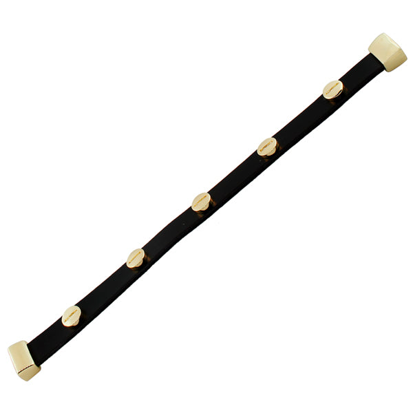 Fashion Alloy Black Leather Yellow Gold-Tone Wristband Wrap Bracelet