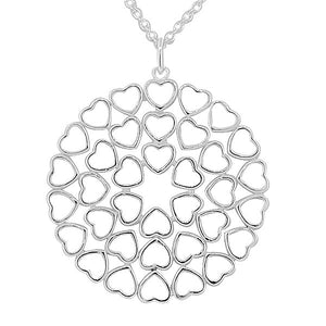 925 Sterling Silver Love Heart Circle Charm Pendant Necklace with Chain
