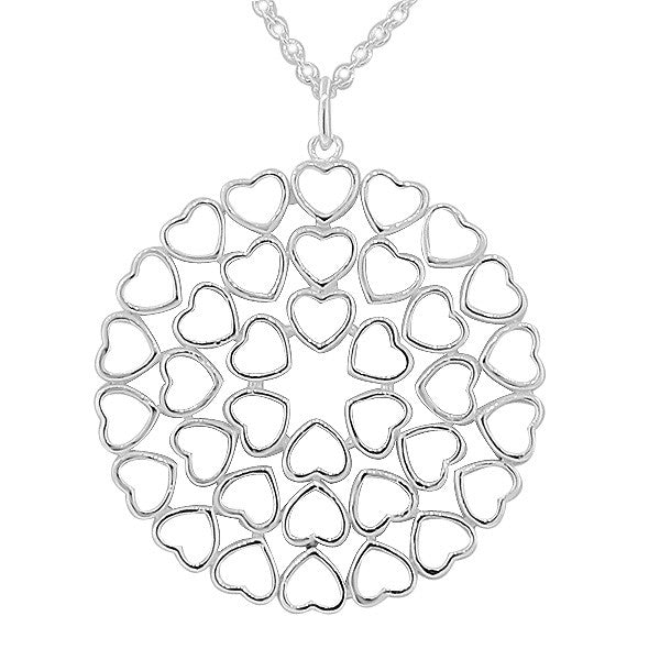 925 Sterling Silver Love Heart Circle Charm Pendant Necklace with Chain